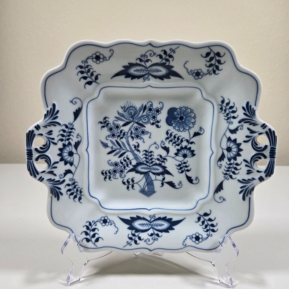 Vintage Blue Danube Japan Blue Onion 10" Square Cookie Plate Tray Handles